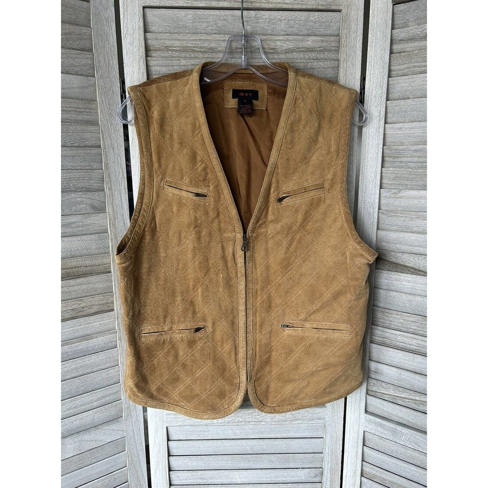 MWC Vintage Sueded Leather Vest Men’s Medium 100% Genuine Leather 90s Brown